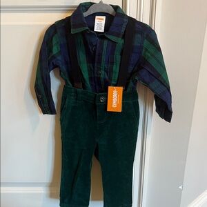 Blue and Green Plaid Outfit set with Suspenders- NWT!